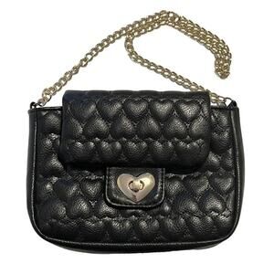 Capelli New York Faux Leather Bag Black Quilted Gold Chain Luxe Party Purse